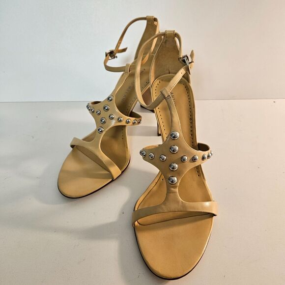 Anotnio Melani Size 7.5 Strut Stud Strappy Ankle Leather Heels in‎ Light Caramel - Picture 1 of 8